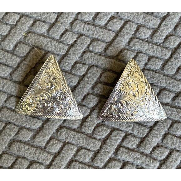 Vintage Montana Silversmiths Sterling Silver Floral Triangle Post Earrings - Picture 1 of 7